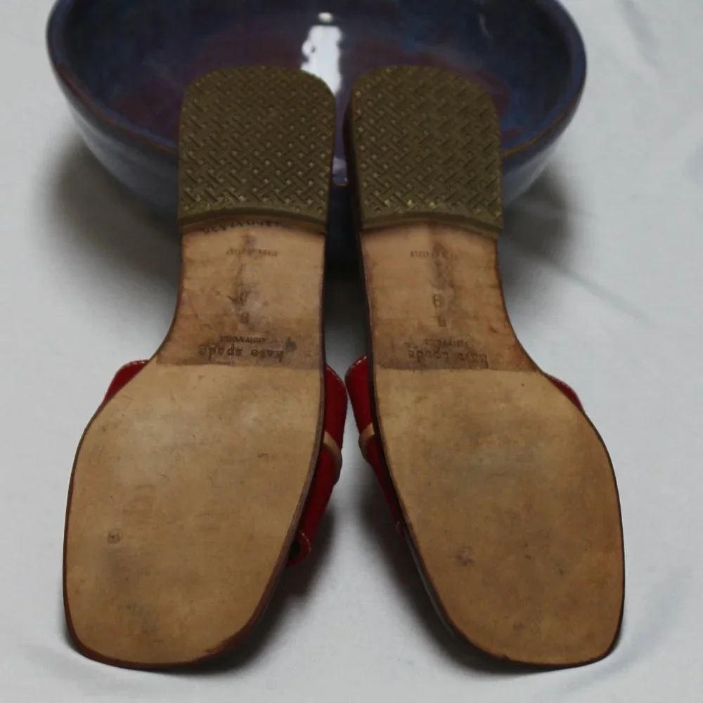 Vintage Kate Spade Leather and Red Canvas Slides - Picture 5 of 12